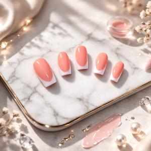 Press-on nails French blanche avec base rose