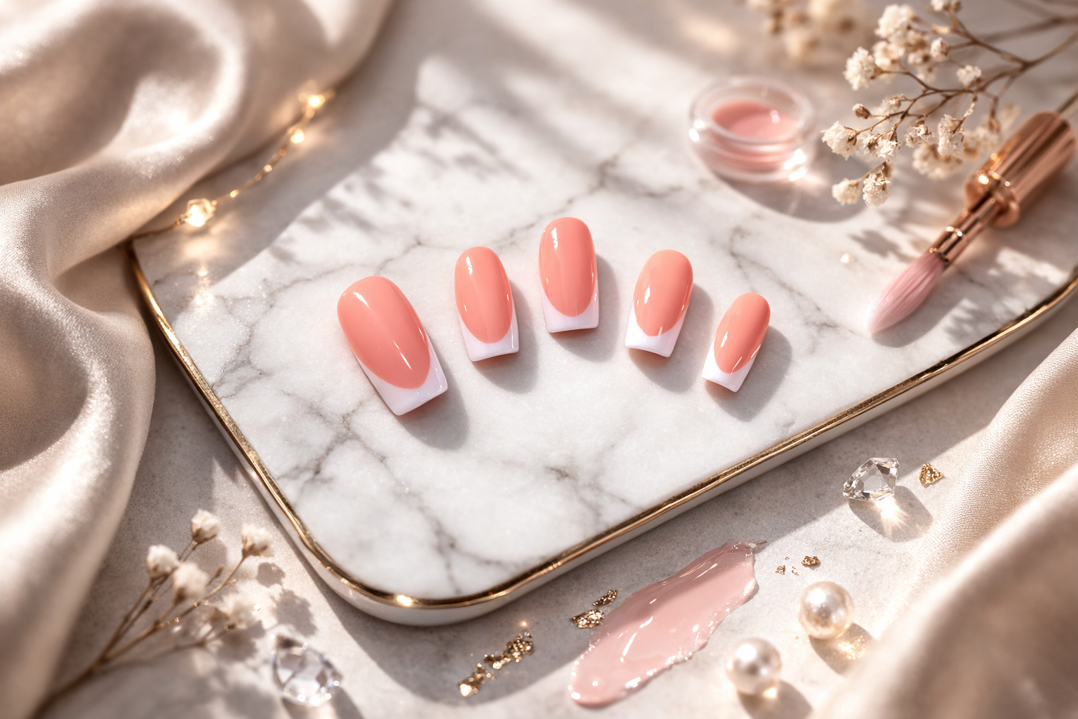 Press-on nails French blanche avec base rose